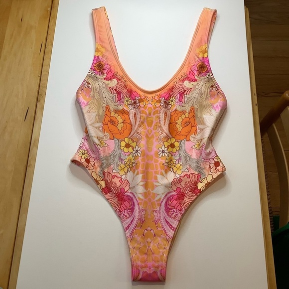 RIVER ISLAND Vibrant Pink/Orange Floral One-Piece Swimsuit Size 8 - Picture 2 of 14